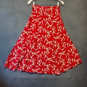 GP & J Baker x H&M Red Floral A-Line Midi Skirt Size 0 XS Boho Cottagecore